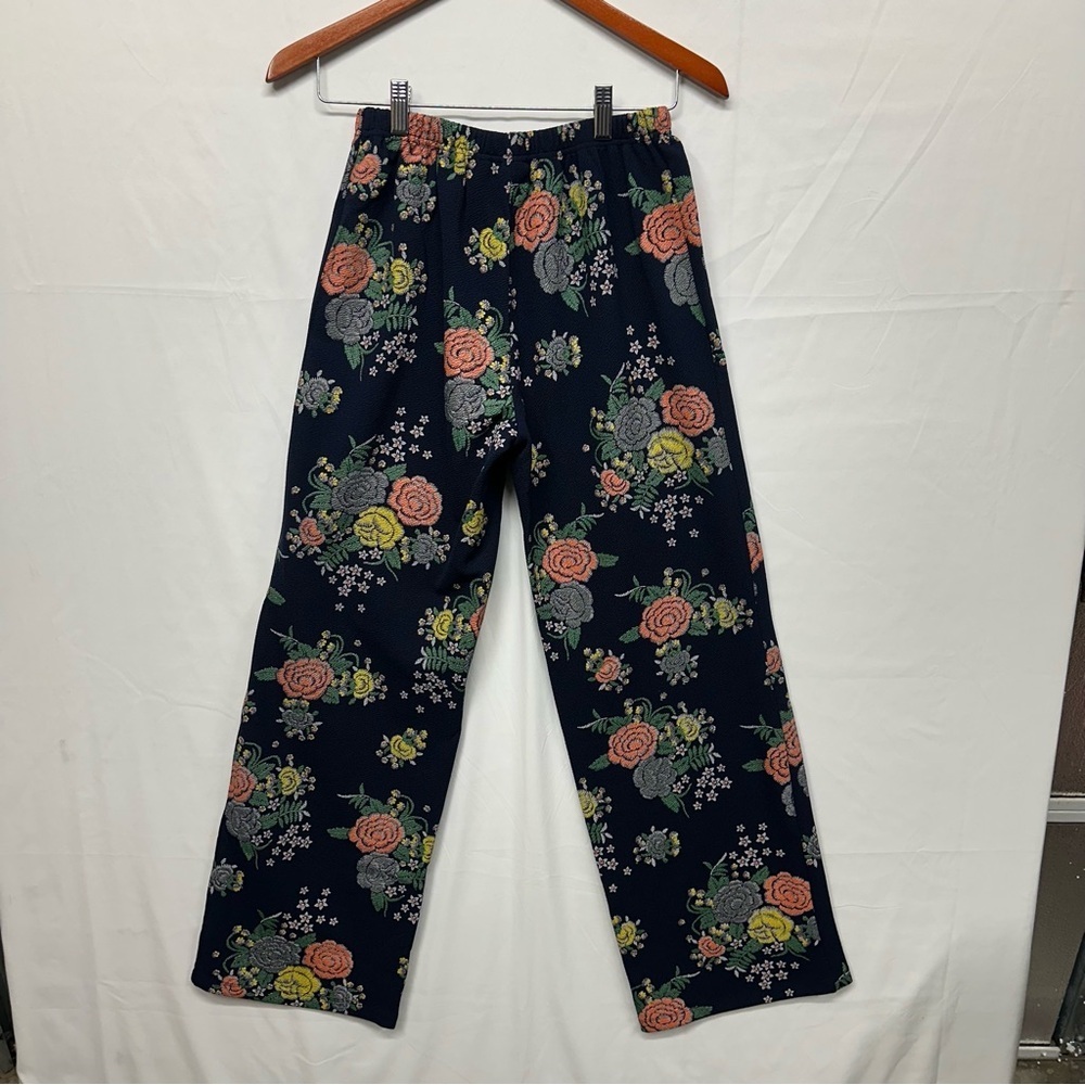 Attitudes by Renee Floral Stretch Knit Pull On Pants Small Navy - Picture 2 of 8